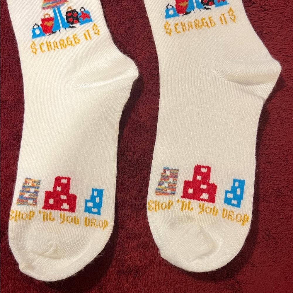 White $Charge it$ Shop Til You Drop Graphic Socks - Picture 7 of 7